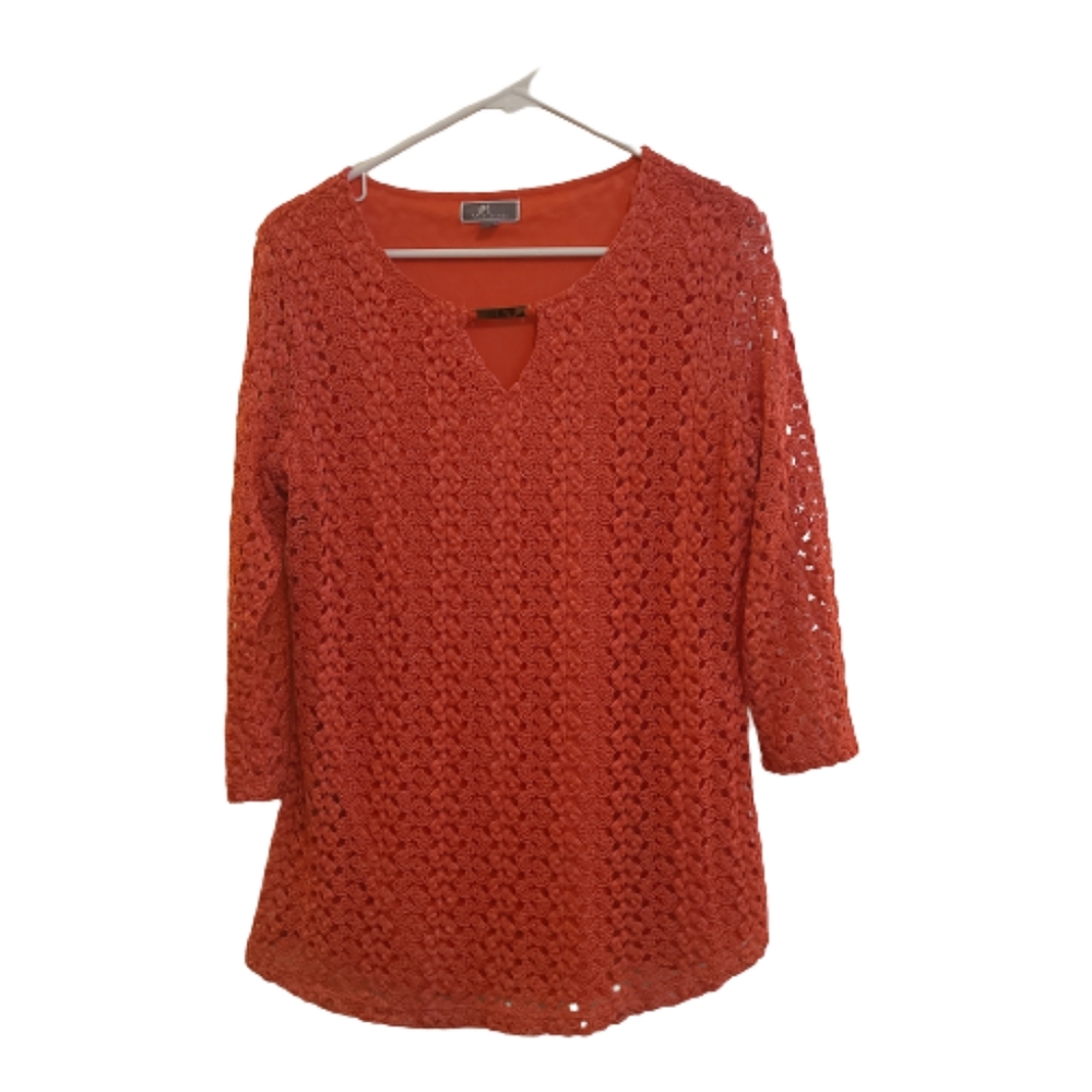JM Collections Lace Overlay Tunic Top